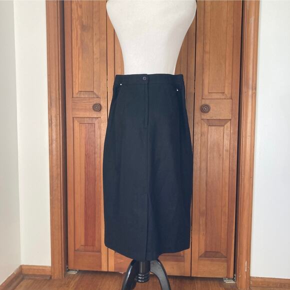 Vintage Sag Harbor Black 100% Wool Midi Pencil Skirt, Size 12 - Picture 3 of 7